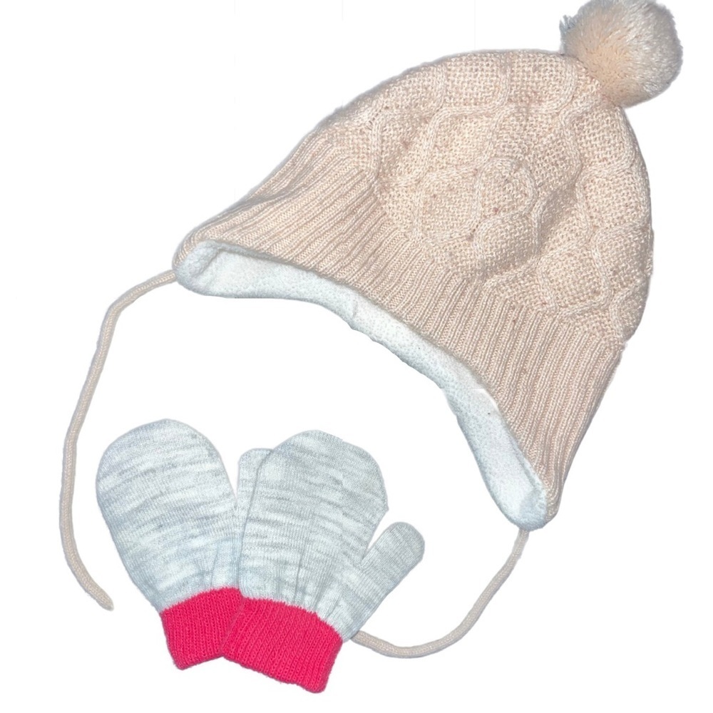 Carter’s White & Gray Pink Cuff Mittens
